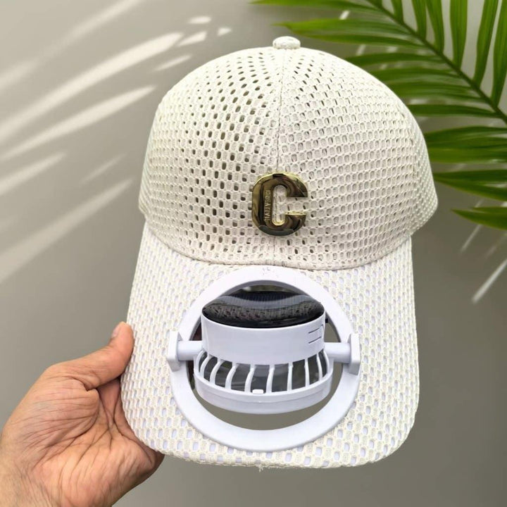 Pustende baseballcaps med oppladbar vifte i skyggen og nettinginnsats Skanto