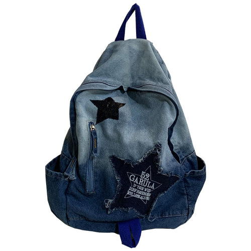 Denim Star Appliqué Casual Skole Ryggsekk Skanto