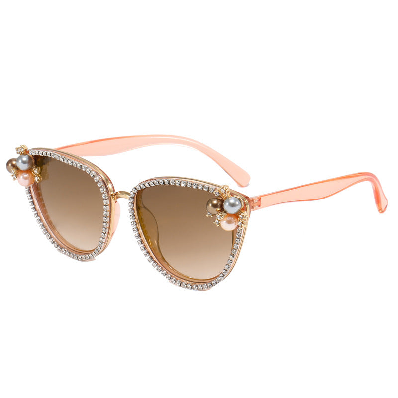 Dame glamorøs solbrille med perle- og krystaldekorasjon Skanto