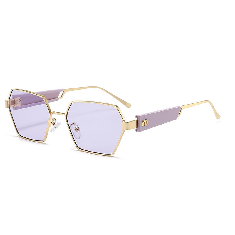 Dame Hexagon solbrille med luksuriøse metallakenter Skanto