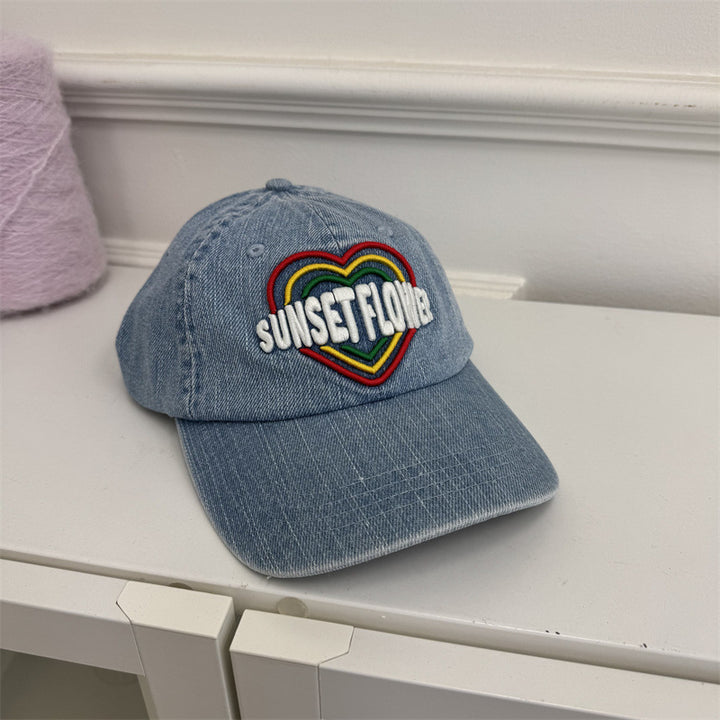 Kvinnebrodert hjerte-design denim baseball cap Skanto