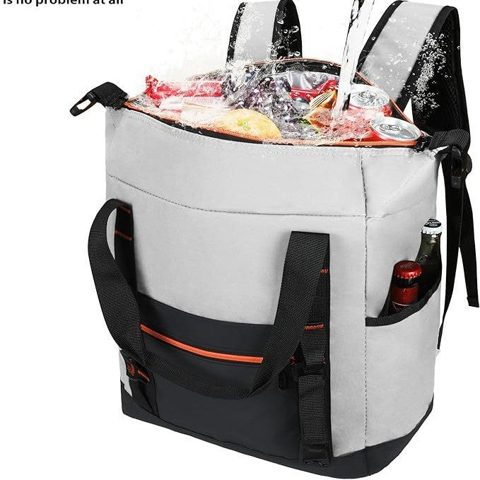 Unisex insulated cooler backpack for picnics and camping with side pockets for bottles, outer pocket for smartphone, and elastic strap Skanto