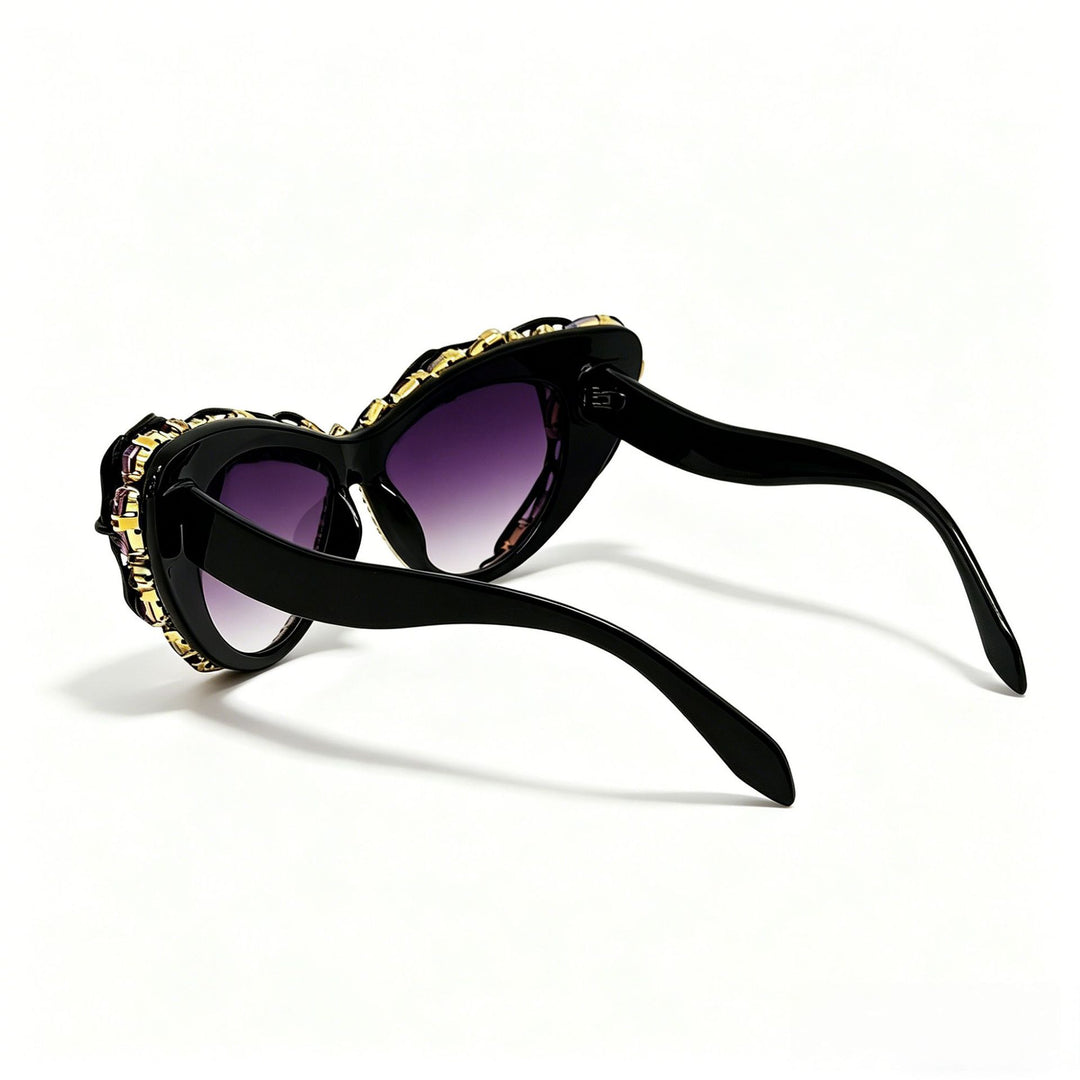 Dame Cat-Eye-solbrille med glitrende krystallramme og kunstneriske dekorasjoner Skanto