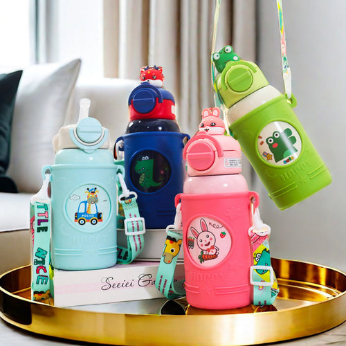 Dame Isolert Drikkeflaske med gledelig Froskemotiv og praktisk bærestrop Skanto