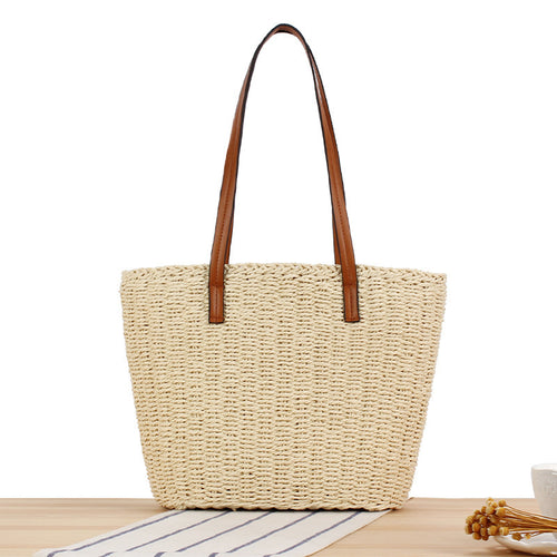 Natural Woven Handbag with Leather Handles Skanto
