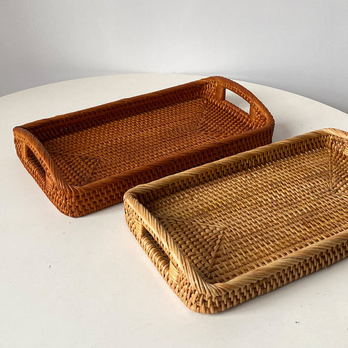 Damer rektangulær serveringsplate laget av naturlig rattan Skanto