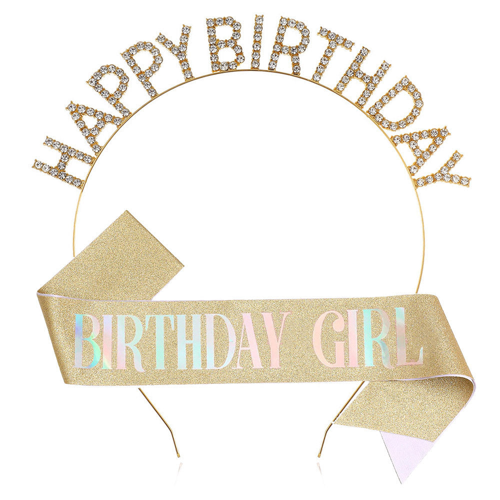Damer Glitrende Hårbånd med "Happy Birthday"-påskrift Skanto