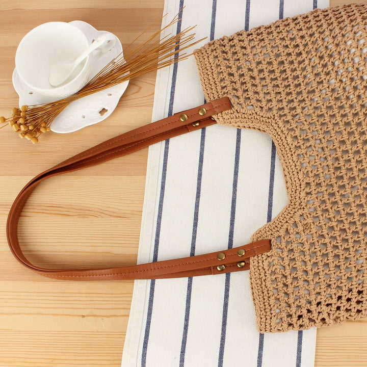 Hand-knotted tote bag with sturdy leather handles Skanto