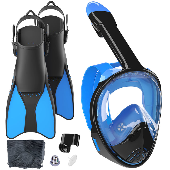 Snorkelsett med full ansiktsmaske og høy kvalitet finner Skanto