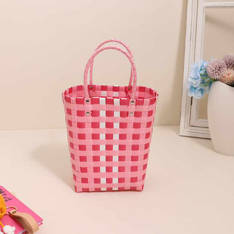 Woven tote bag in modern plaid pattern Skanto