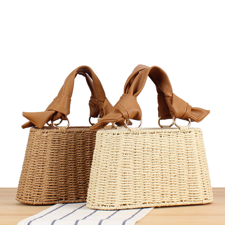 Basket bag with elegant fabric decoration Skanto