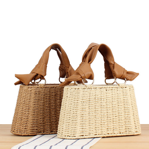 Basket bag with elegant fabric decoration Skanto