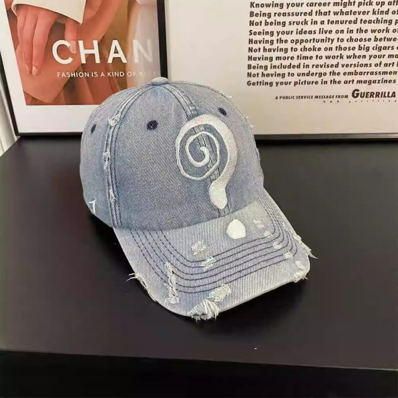 Kvinne Slitt Denimbasedball Caps med Grafisk Design Skanto