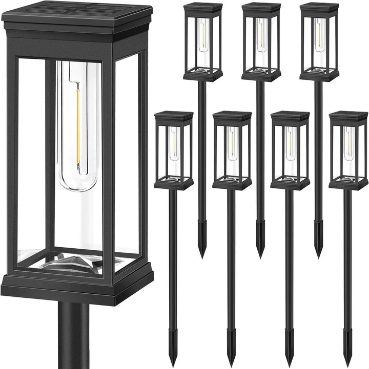 LED Hage Stake Lantern Med Frostet Akrylpanel Og Værbestandig Metallramme Skanto