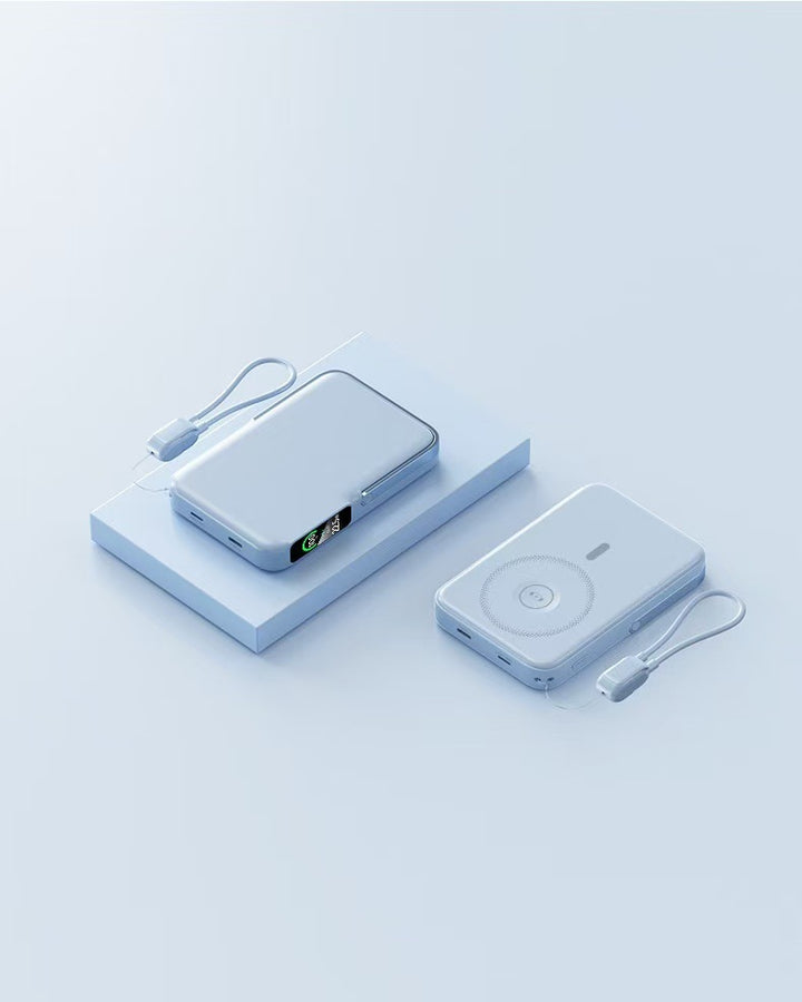 Powerbank med integrert trådløs ladefunksjon og LCD-skjerm Skanto