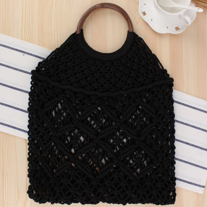 Macrame Tote Bag with Wooden Handle Skanto