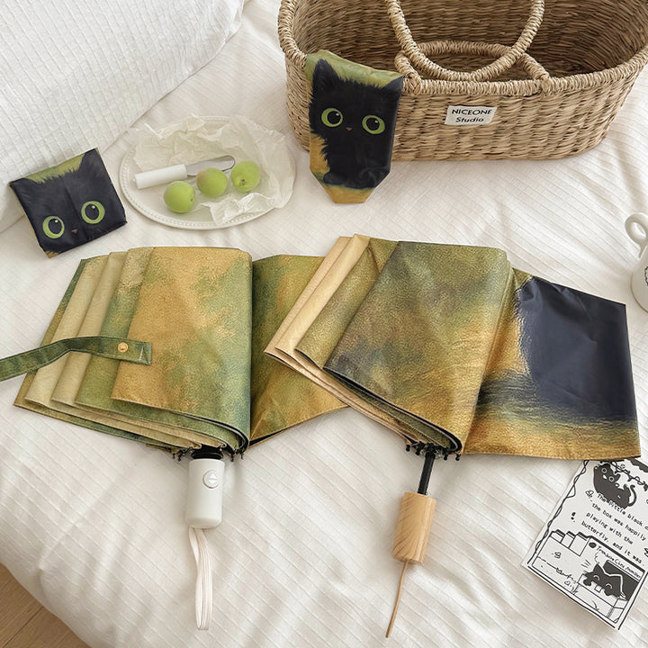Dame foldere paraply med kreativt kattemotiv Skanto
