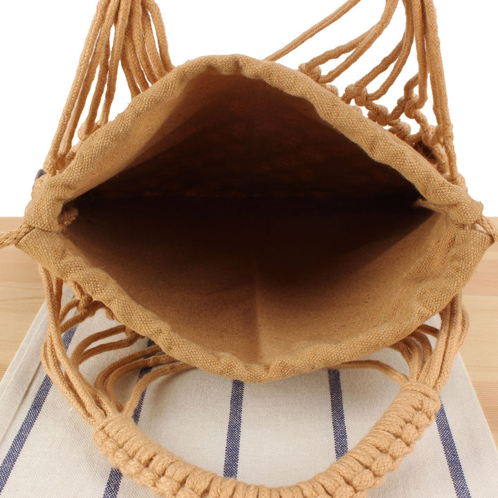 Macrame Tote Bag with Colorful Beads and Decorative Fringe Skanto