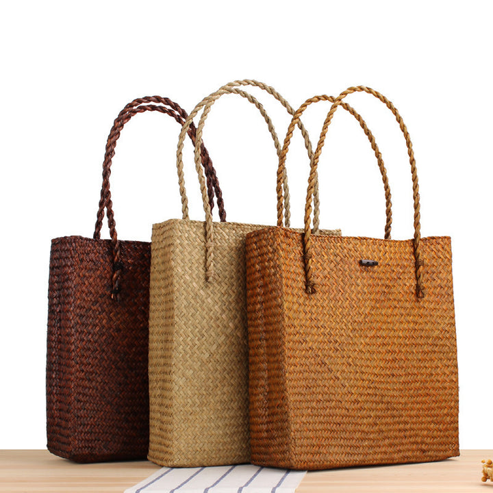 Hand-knotted tote bag in natural weave Skanto