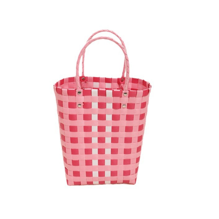 Woven tote bag in modern plaid pattern Skanto