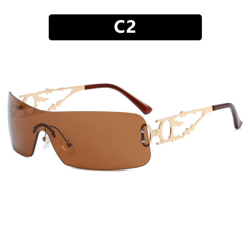 Dame futuristisk Shield-solbrille med unik ramme Skanto