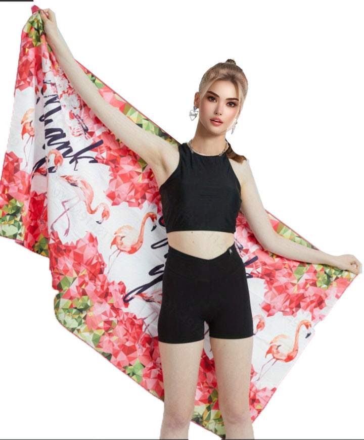 Strandhåndkle med livlige flamingomotiv og hurtig-tørkende materiale Skanto