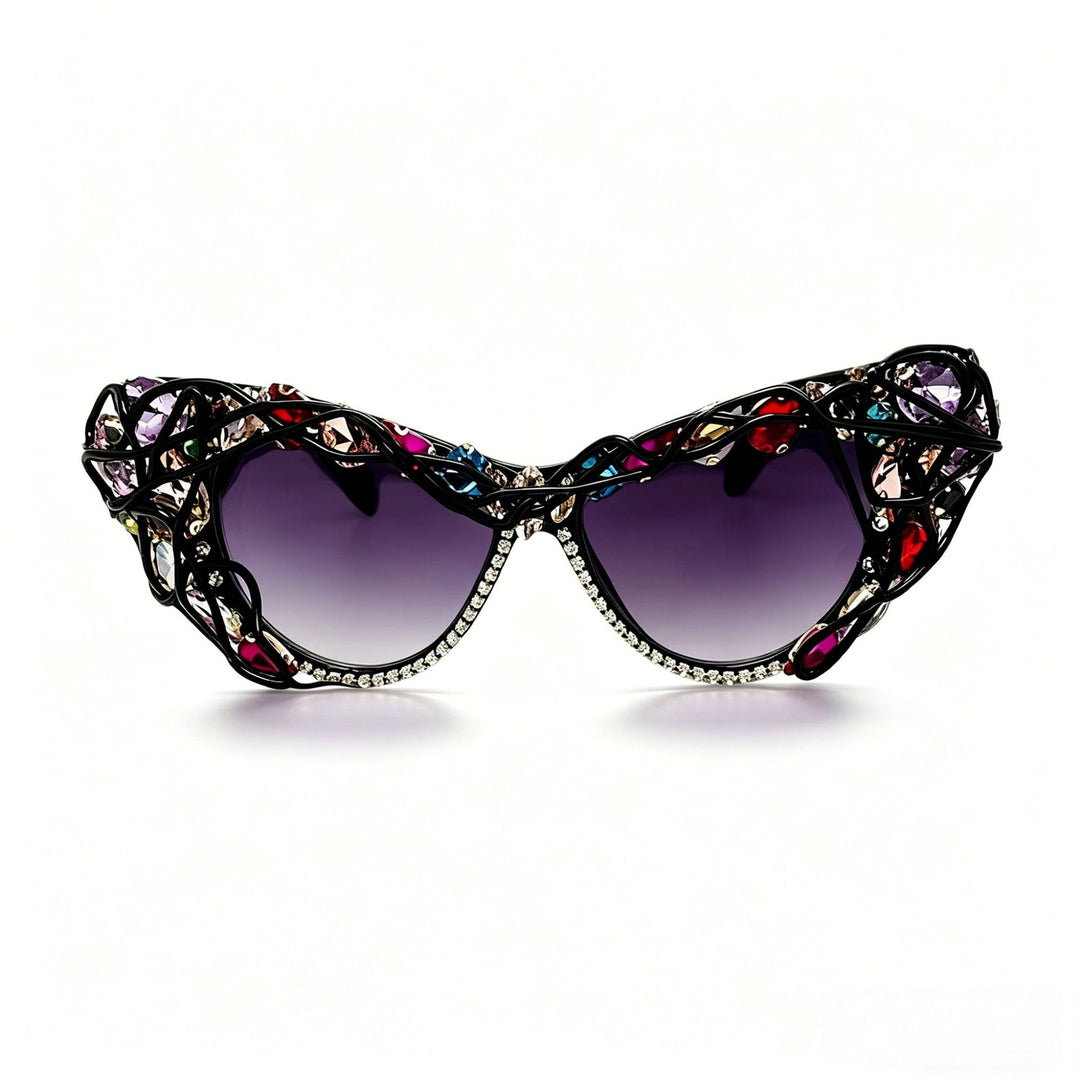 Dame Cat-Eye-solbrille med glitrende krystallramme og kunstneriske dekorasjoner Skanto