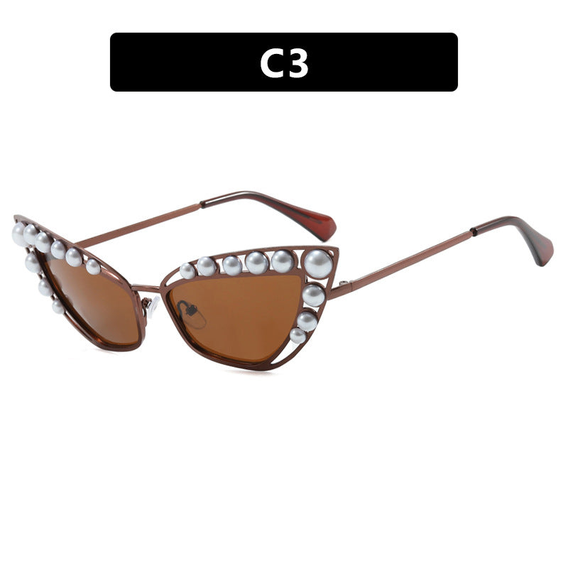 Women's Cat-Eye Sunglasses with Exclusive Pearl Embellished Frame Skanto