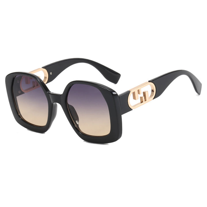 Dame oversized solbriller med ekstravagant geometrisk ramme og elegante detaljer Skanto