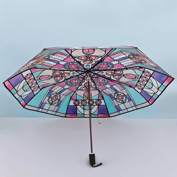 Damer Sammenleggbart paraply med kunstnerisk glassvindu-motiv Skanto