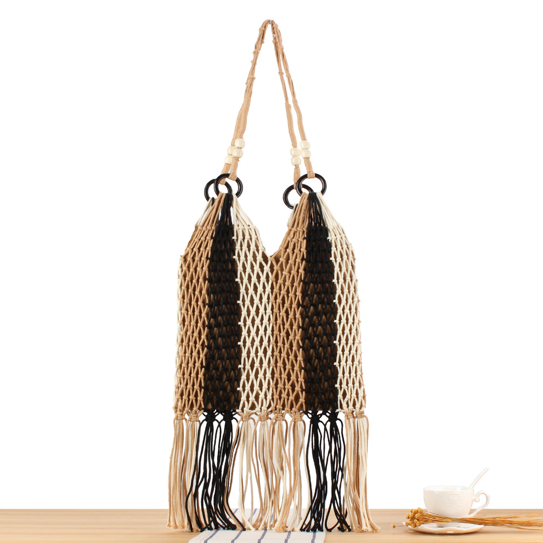 Mesh tote bag with fringe accent Skanto