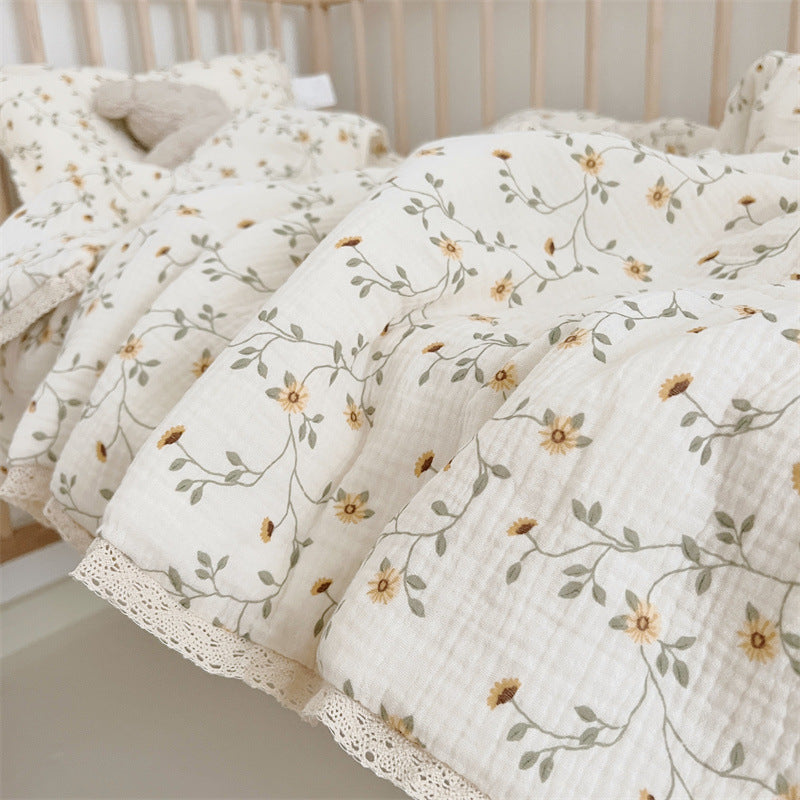 Unisex Pustende Muslinteppe med Blomster Volangdesign Skanto