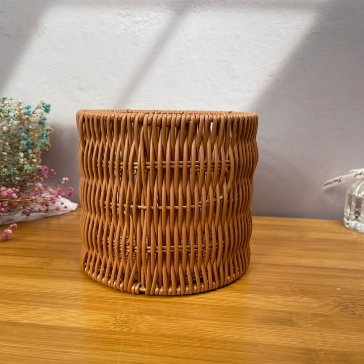 Dame stilige Rattan-beholder med perlehåndtak Skanto