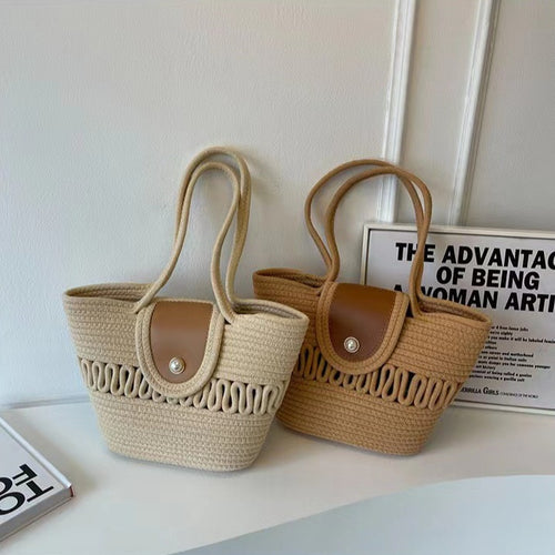 Handmade basket bag with elegant leather details Skanto