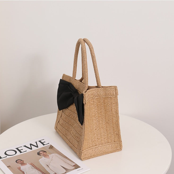 Elegant Straw Bag with Bow Detail Skanto