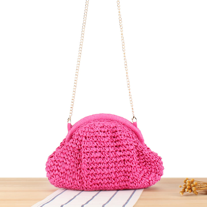 Shoulder bag made of handmade natural fibers with elegant chain embellishment Skanto