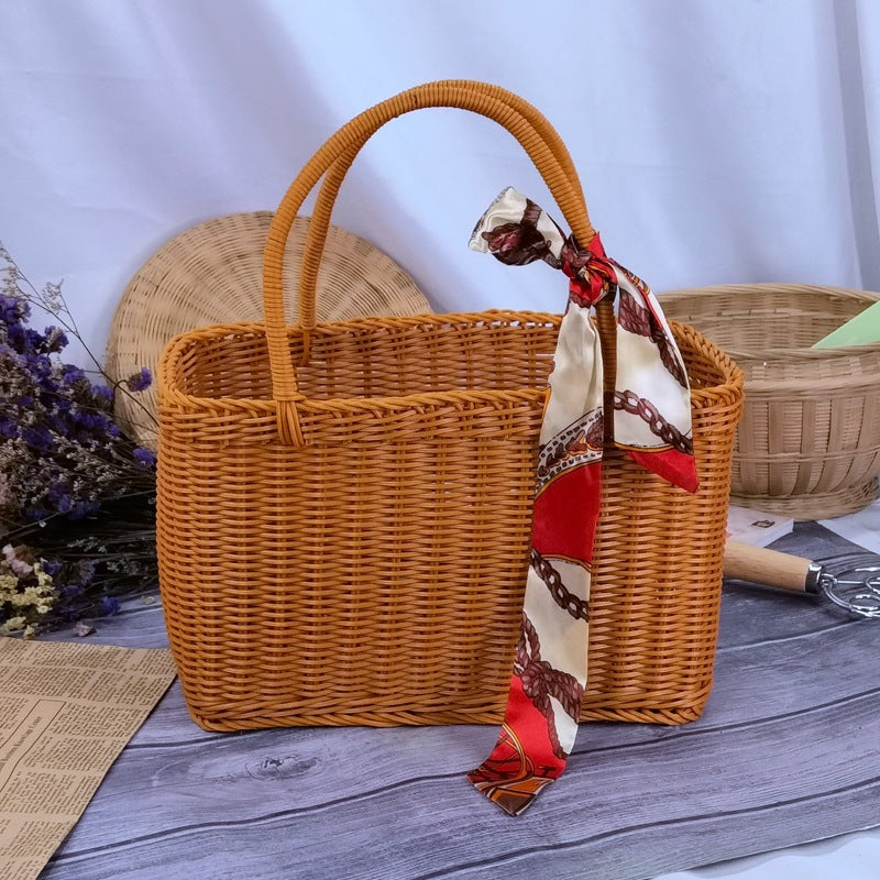 Dame tidløs Rattan handleveske Skanto