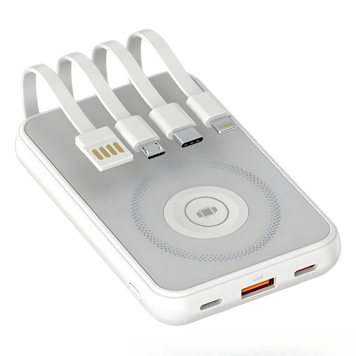 Bærbar Powerbank med trådløs ladeteknologi og innebygd Smart-teknologi Skanto