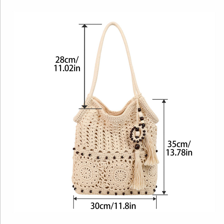 Heklet shoppingbag med dekorative frynser Skanto