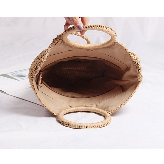 Handmade basket bag with round handle and detachable shoulder strap Skanto