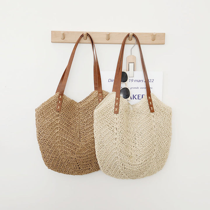 Braided basket bag with sturdy leather handles Skanto