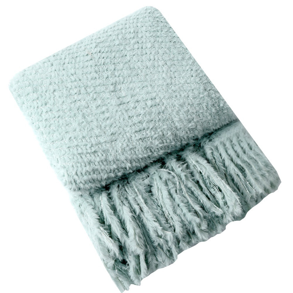 Kvinnens strikkede teppe med mykeste fleece og dekorative frynser Skanto