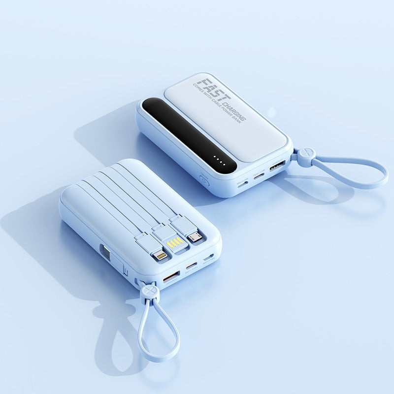 Bærbar powerbank med integrerte hurtigladeporter og multifunksjonskabel Skanto