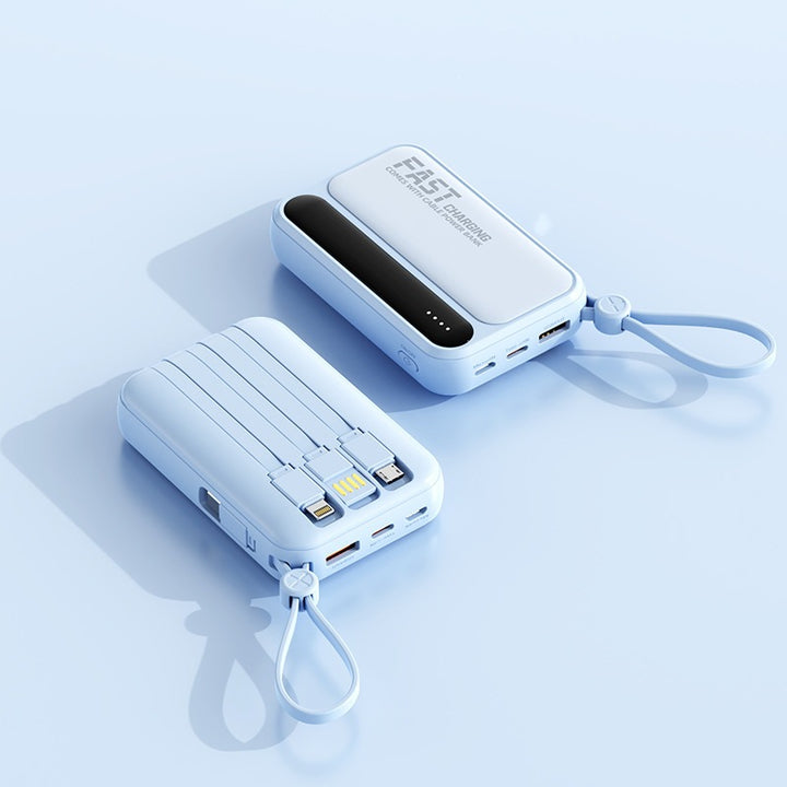 Bærbar powerbank med integrerte hurtigladeporter og multifunksjonskabel Skanto