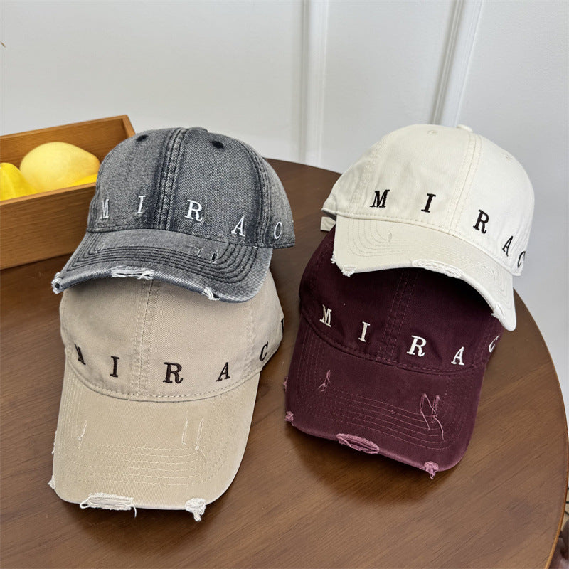 Kvinnes Slitt Denim Baseball Caps Skanto