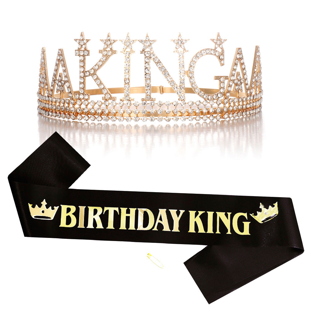 Damer Glitrende bursdagskrone med et kongelig "Birthday King"-sash-sett Skanto