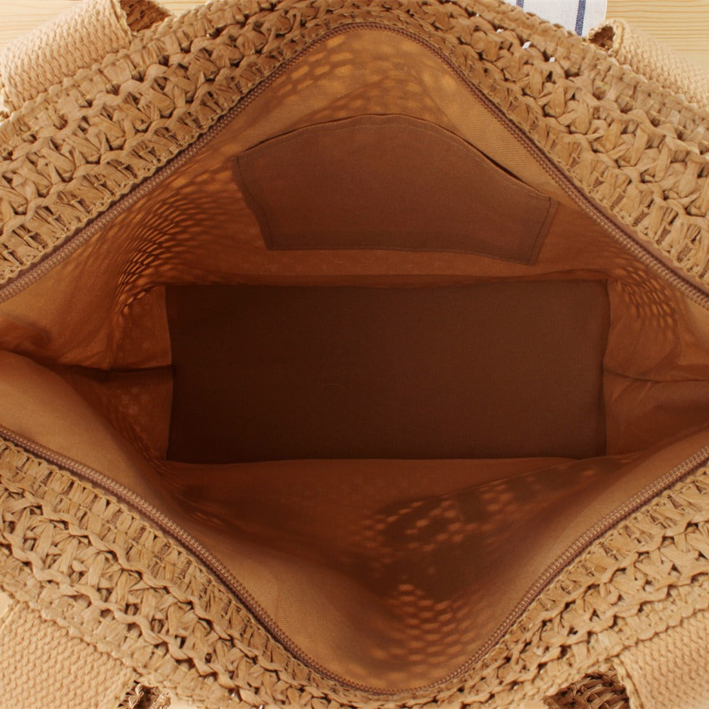 Hand-knotted basket bag with colorful inscription Skanto