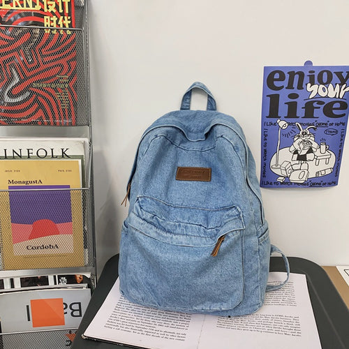 Klassisk Denim Skole Ryggsekk