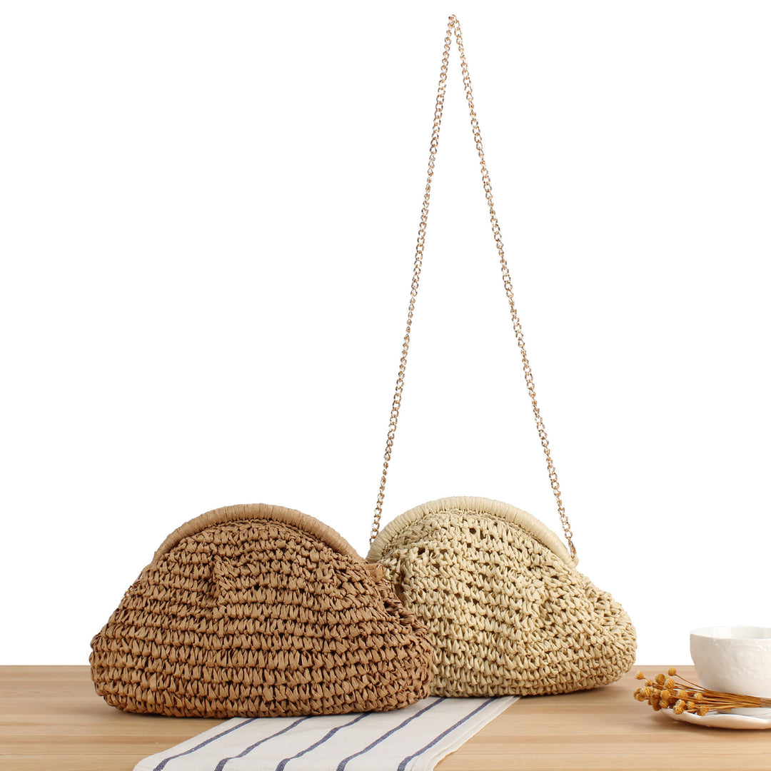 Shoulder bag made of handmade natural fibers with elegant chain embellishment Skanto