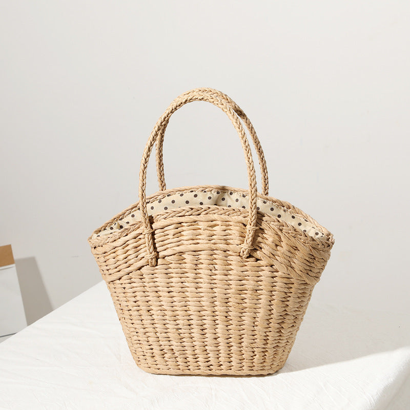 Braided beach bag with polka dot inner pocket Skanto